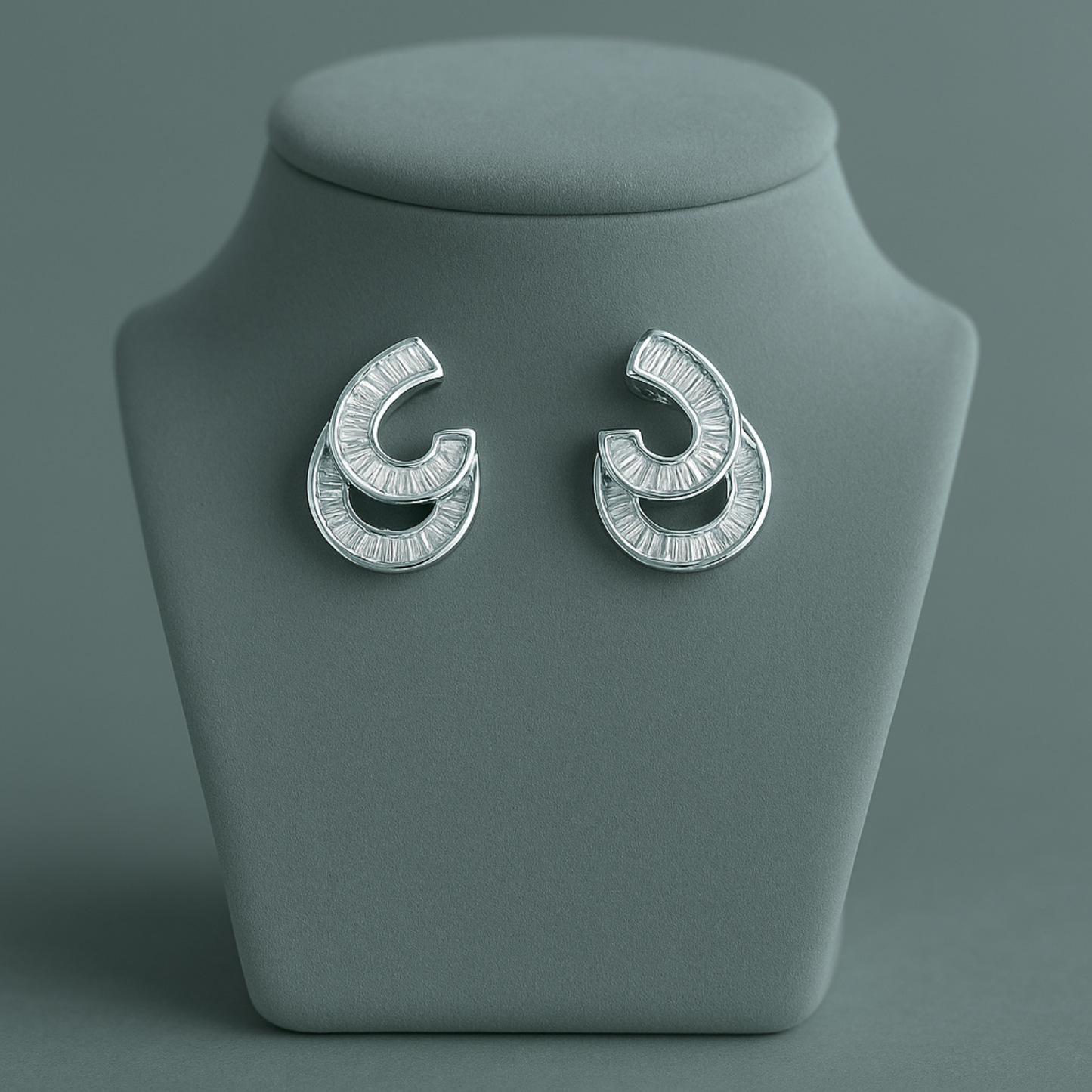 Silver Double Hoop Earrings -Elegant Sparkling Design