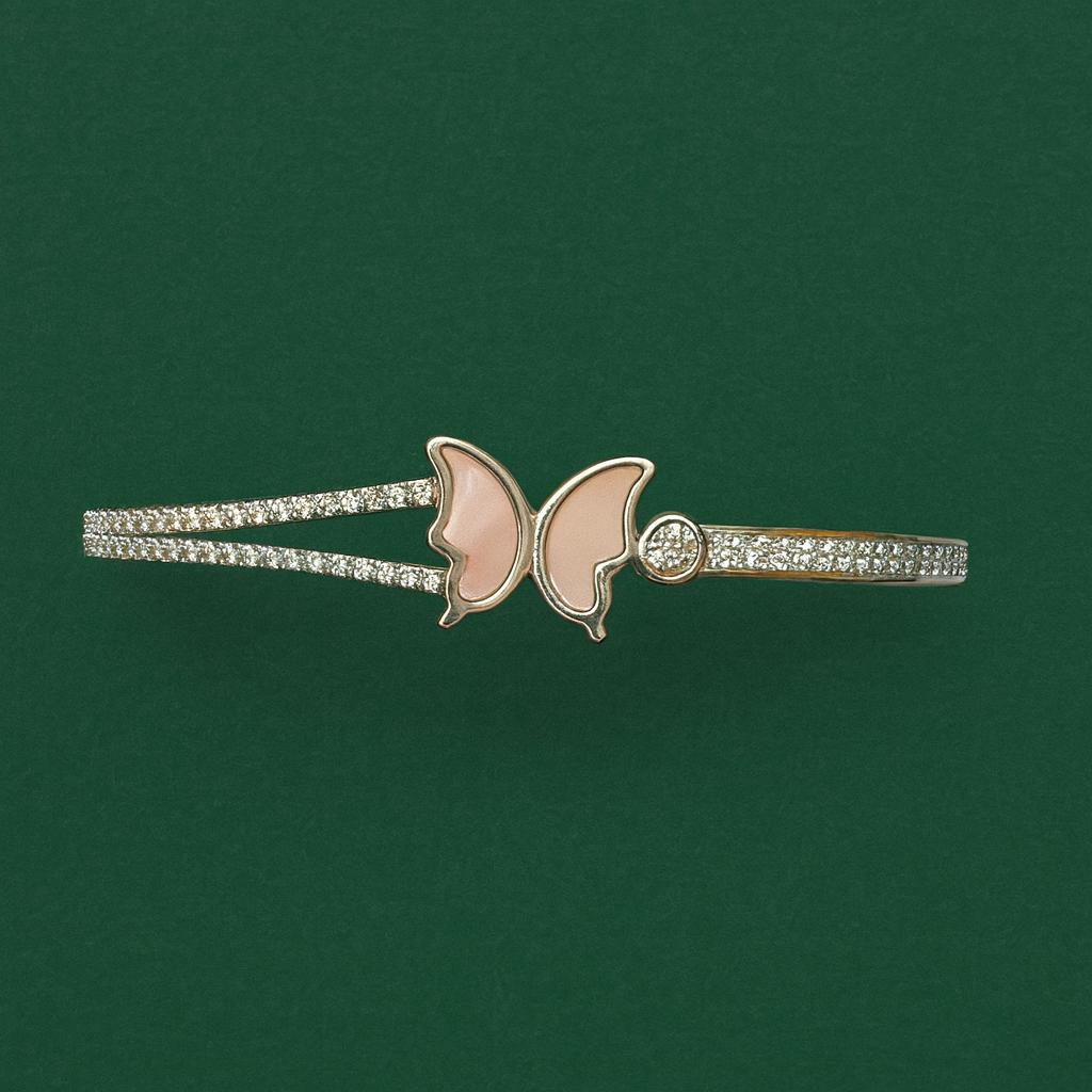 Sterling Silver Pink Butterfly Bangle Bracelet - Elegant CZ Studded Design for Women