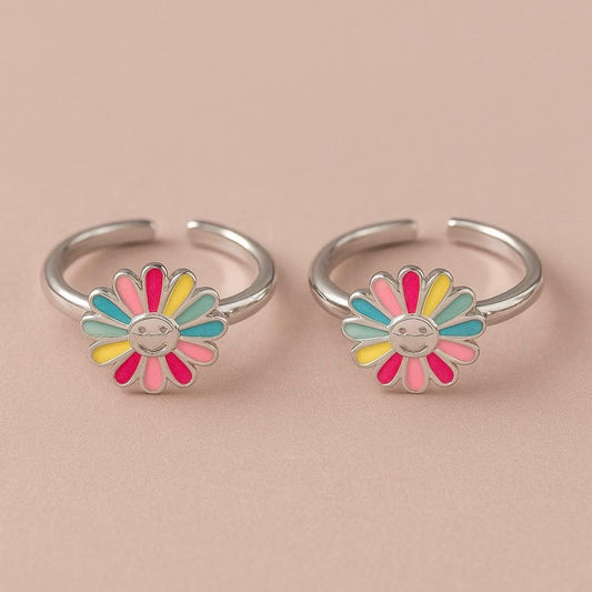 92.5  Silver Adjustable Colorful Flower elegant  Toe Ring for Women &  Girls