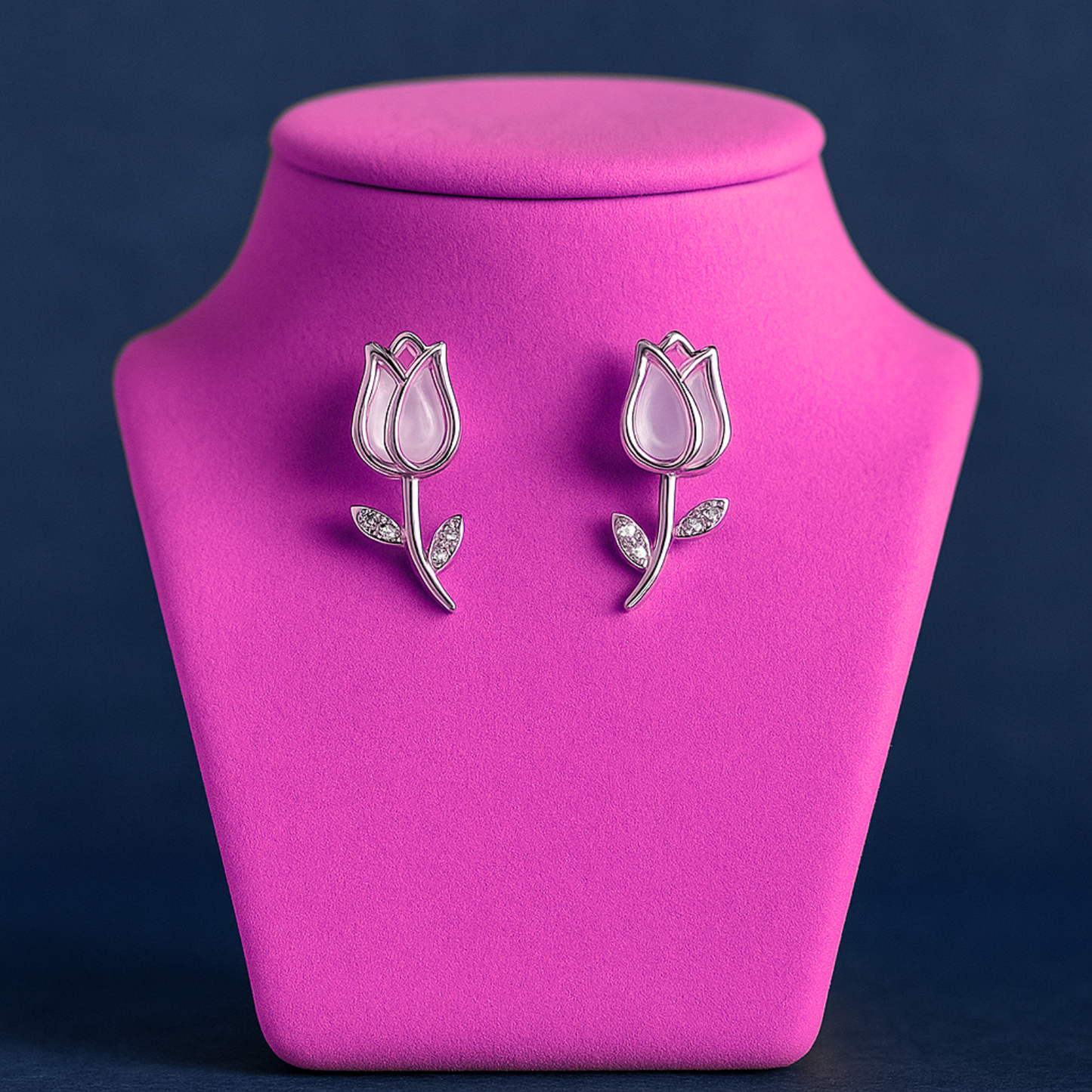 Elegant Tulip Silver Earrings/92.5 Sterling Silver Floral Studs