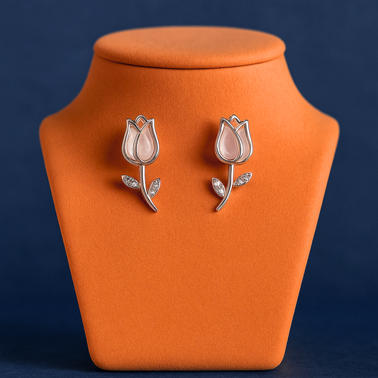 Elegant Tulip Silver Earrings/92.5 Sterling Silver Floral Studs