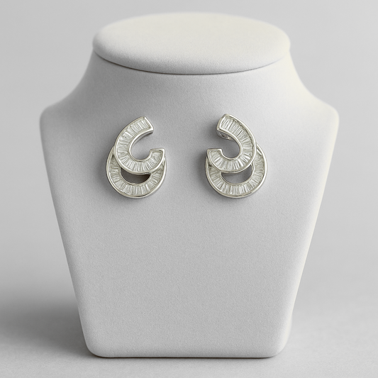 Silver Double Hoop Earrings -Elegant Sparkling Design