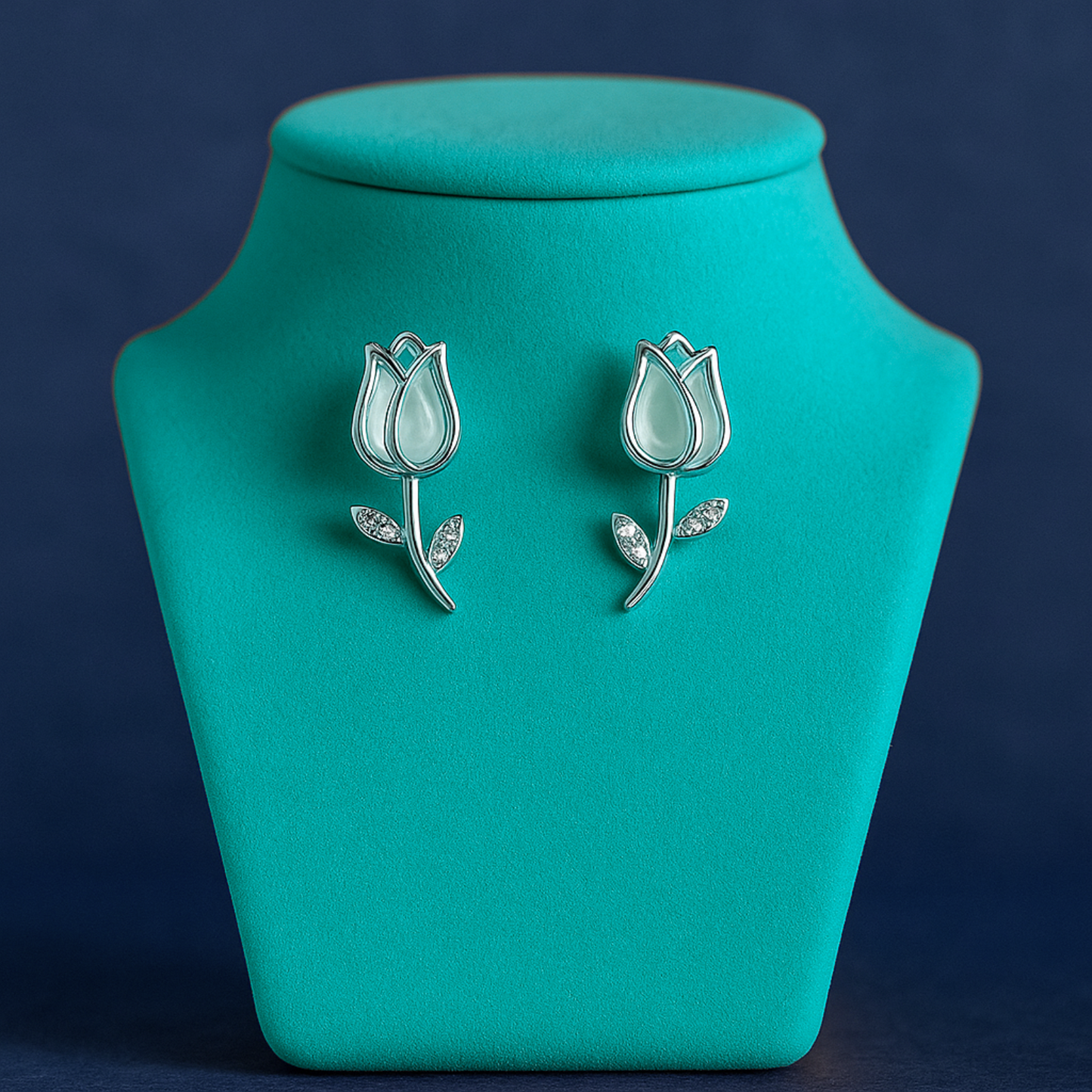Elegant Tulip Silver Earrings/92.5 Sterling Silver Floral Studs