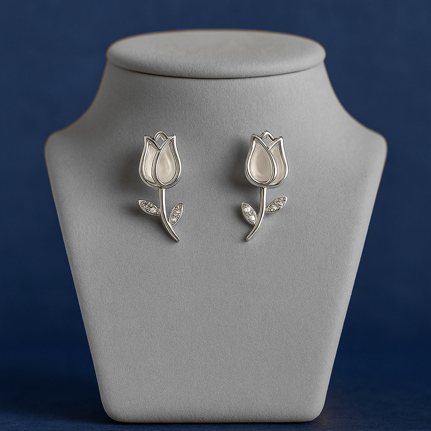 Elegant Tulip Silver Earrings/92.5 Sterling Silver Floral Studs