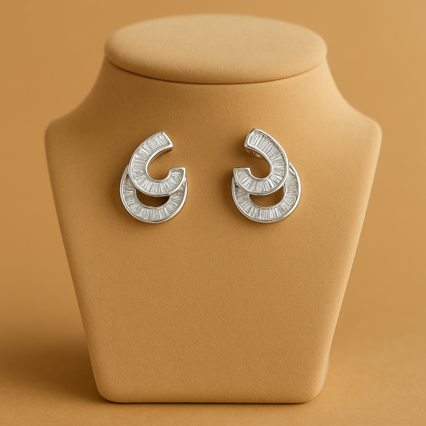 Silver Double Hoop Earrings -Elegant Sparkling Design