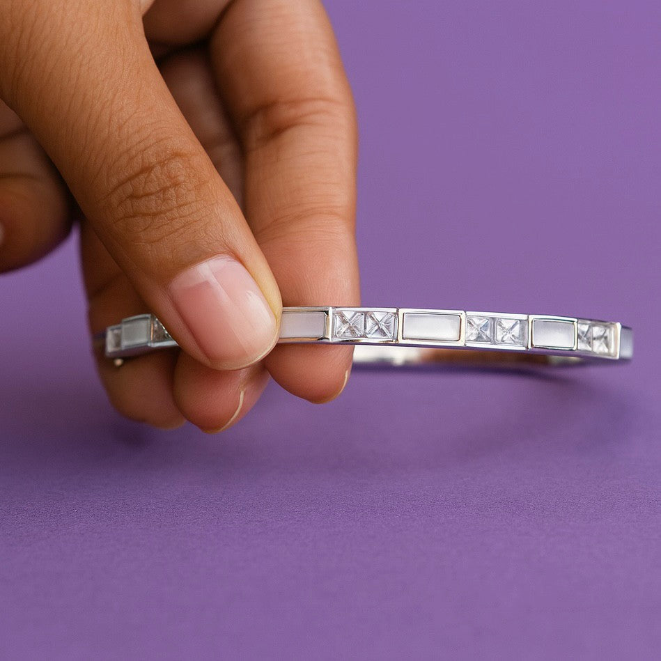 Crystal Studded Silver Bangle