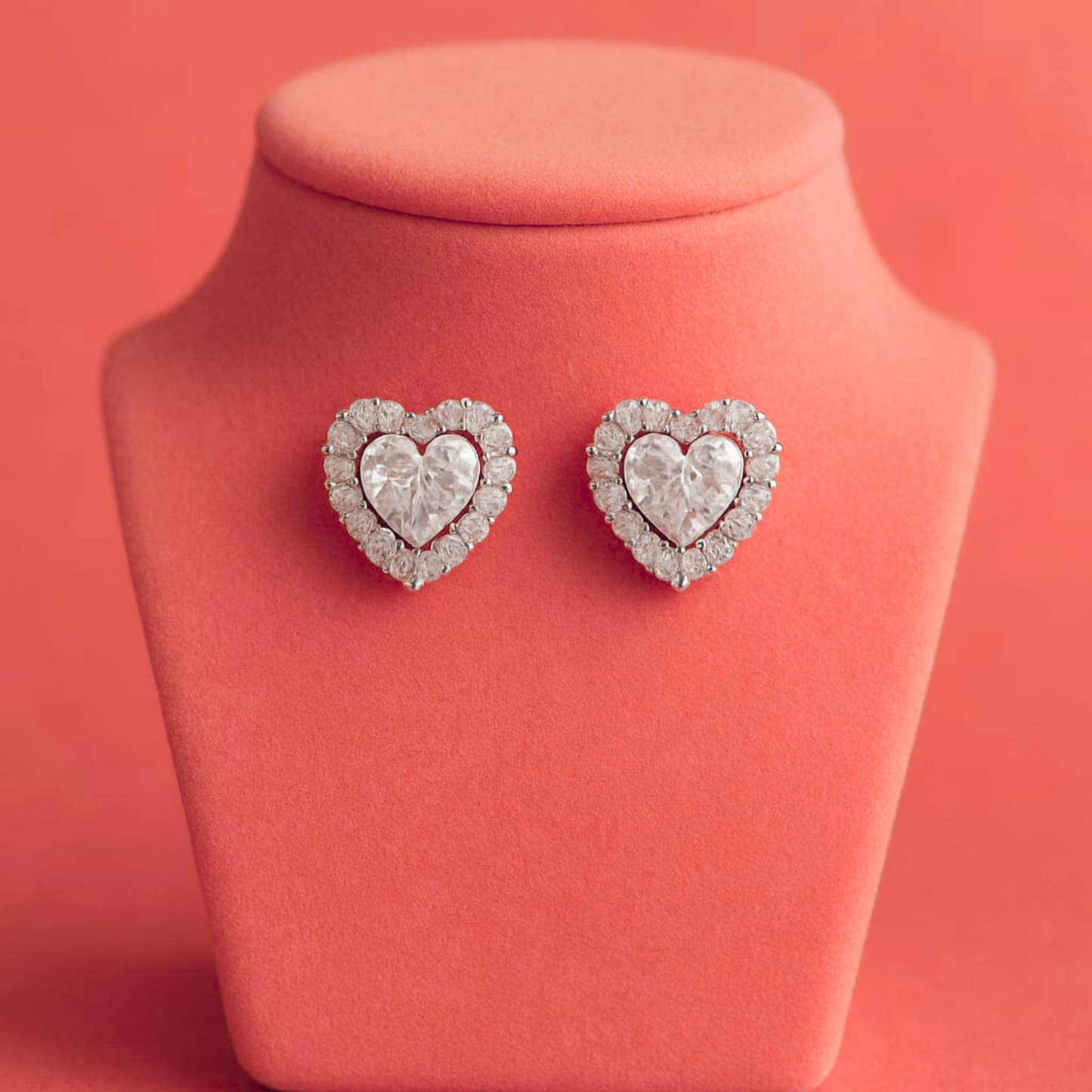 Silver Heart Halo Studio Earrings