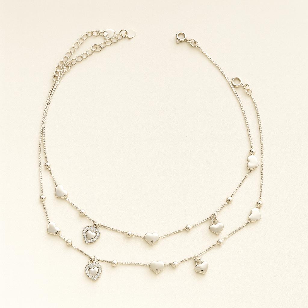 Floral & Heart Charm Anklet for Women