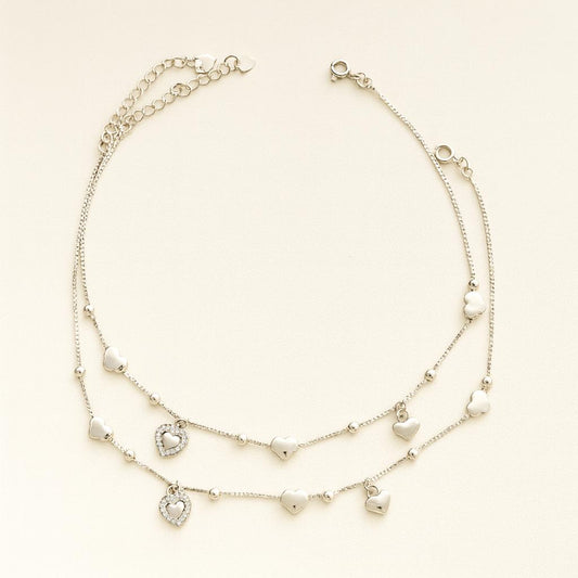 Floral & Heart Charm Anklet for Women