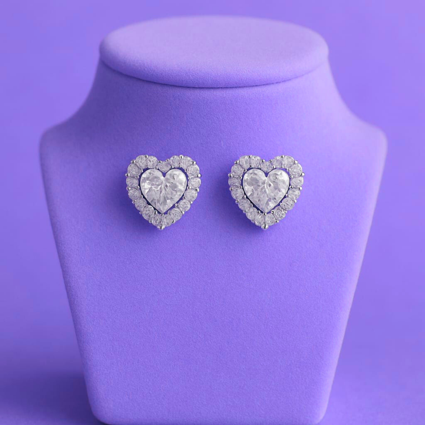 Silver Heart Halo Studio Earrings